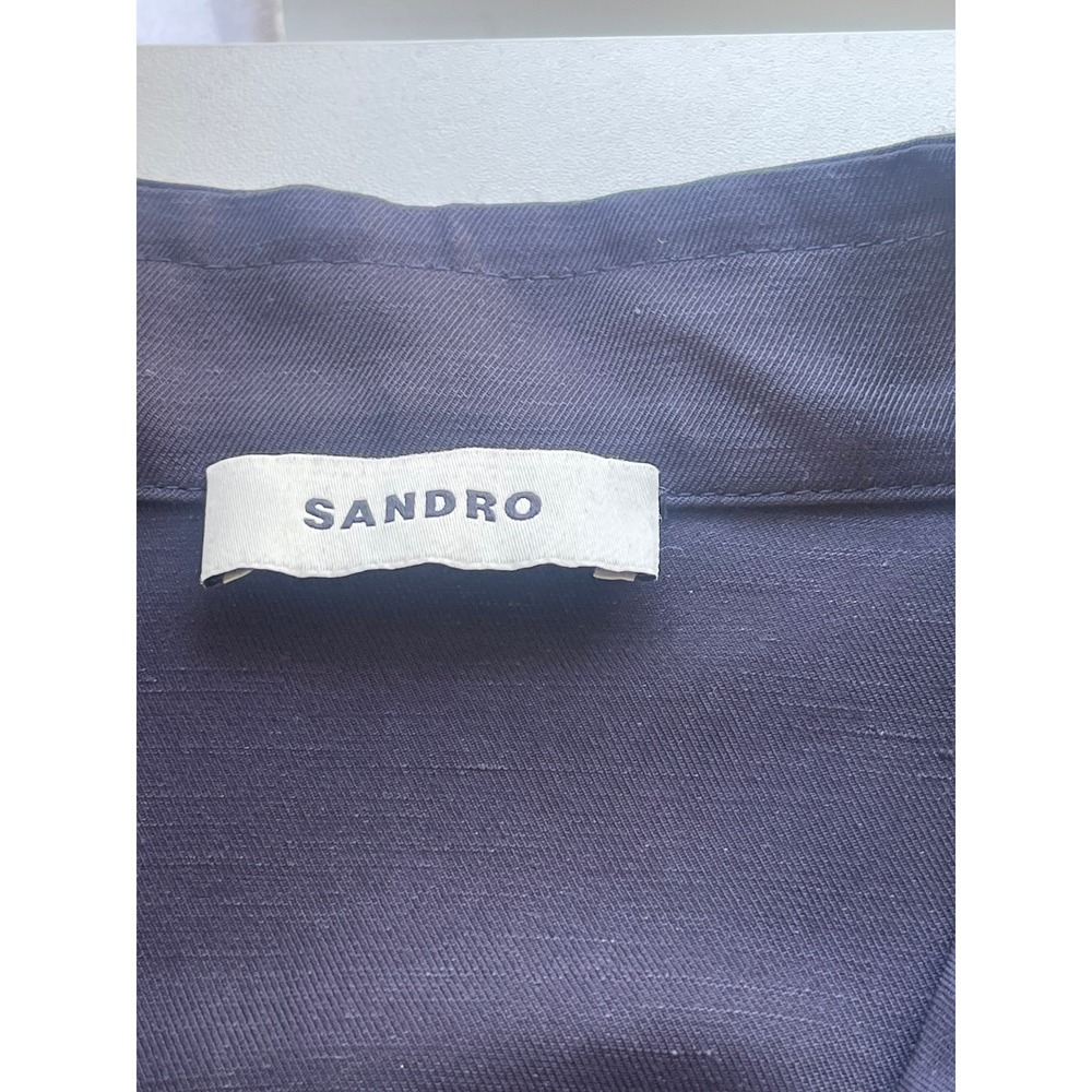 Sandro Celia Navy Blue Twist Front Linen Blend Mini Dress Marine 36 Small New - Picture 6 of 12